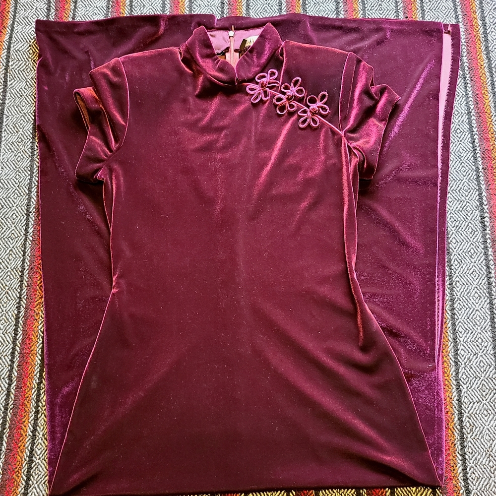 Gorgeous 1990's Vintage Crushed Velvet Mandarin Maxi Dress Size 8